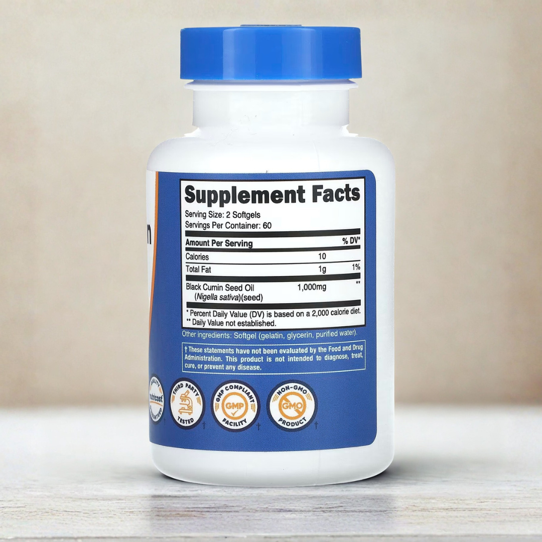 Black Cumin Seed Oil Softgels with Cold-Pressed Nigella Sativa