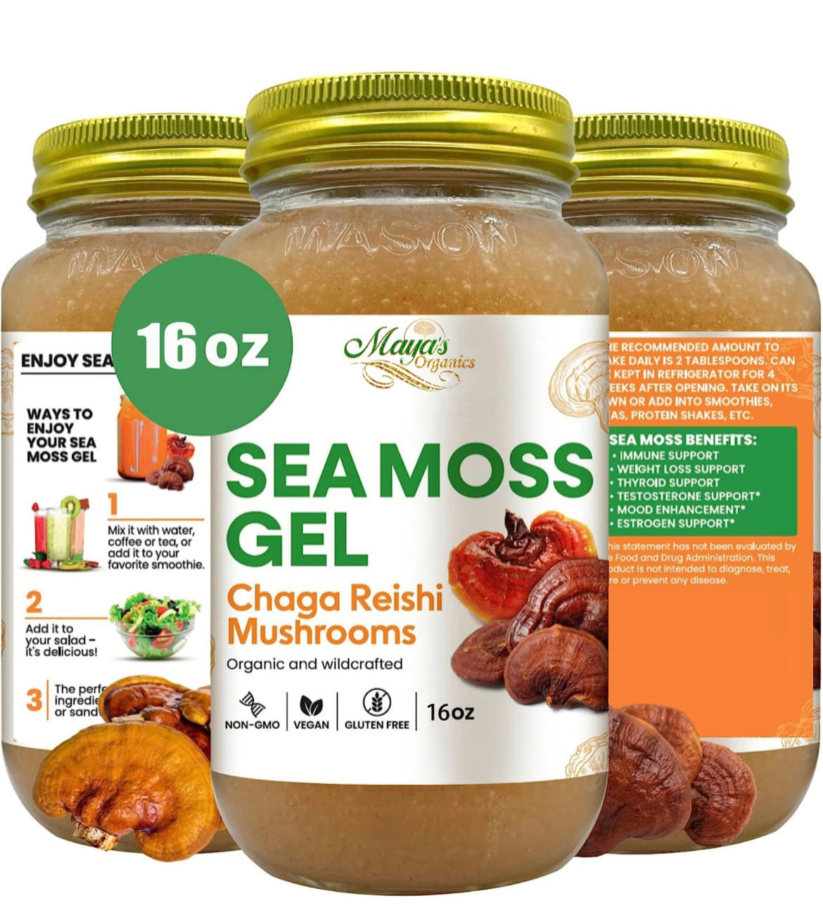 Chaga & Reishi Mushroom Sea Moss Gel (16oz)