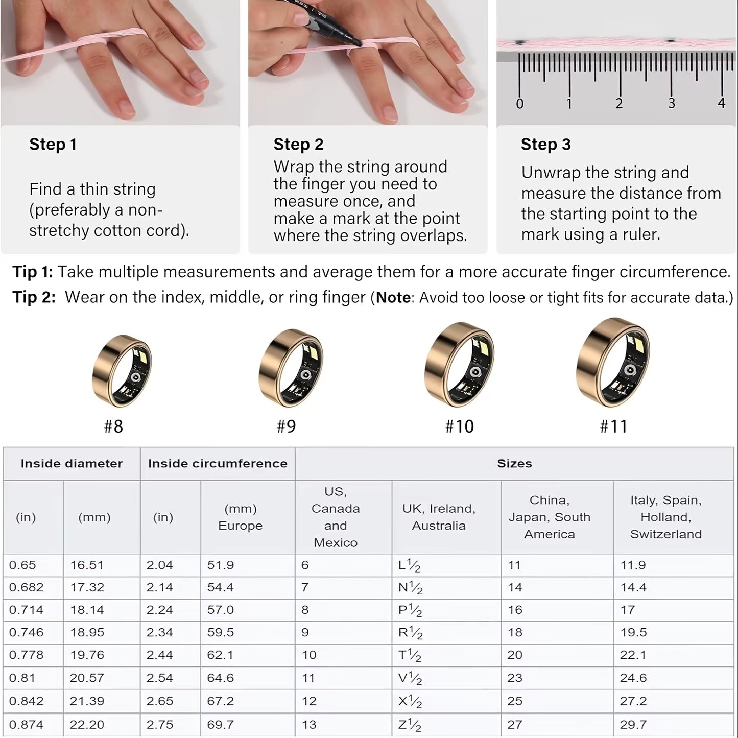 Smart Ring, Sleep Tracking, Motion Monitoring, Compatible with Iphone and Android, Smart Gift, Suitable for Women and Men