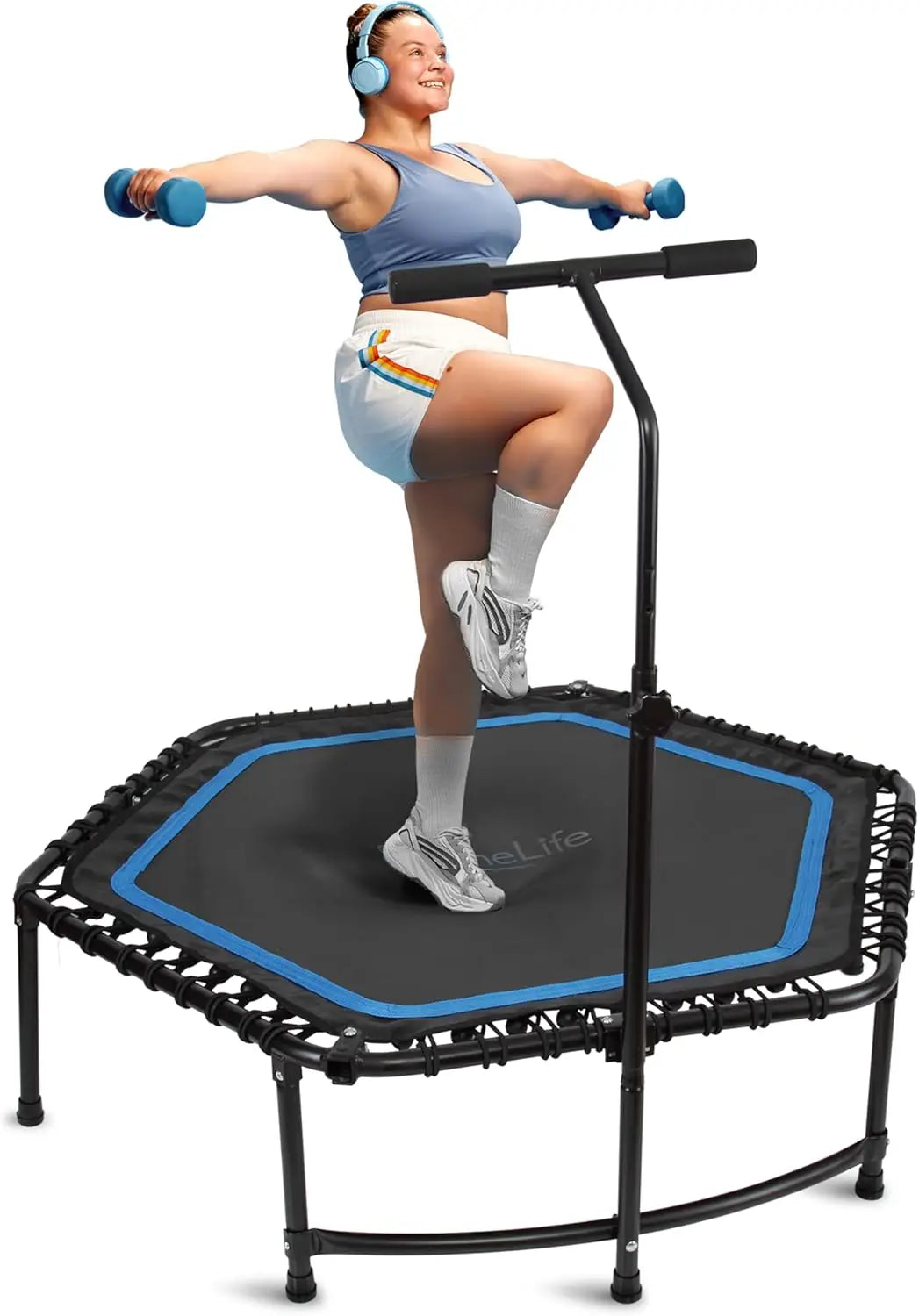 Serenelife 40"/50" Mini Trampoline for Adults - 450/550LBS Fitness Trampoline with Reinforced Springs & Adjustable Safety Handle