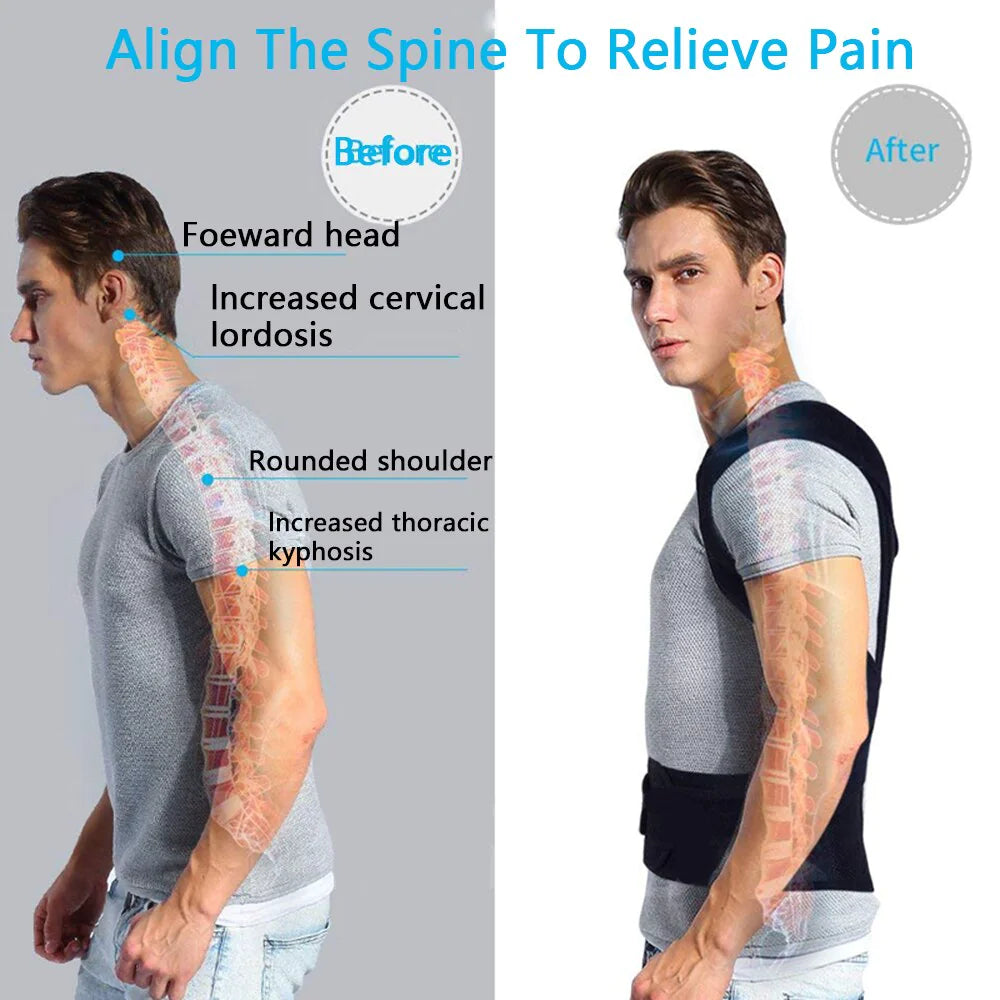 Adjustable Posture Corrector Low Back Support Shoulder Brace Belt For Men & Women