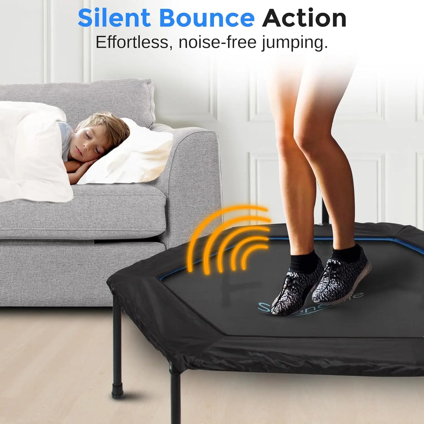 Serenelife 40"/50" Mini Trampoline for Adults - 450/550LBS Fitness Trampoline with Reinforced Springs & Adjustable Safety Handle