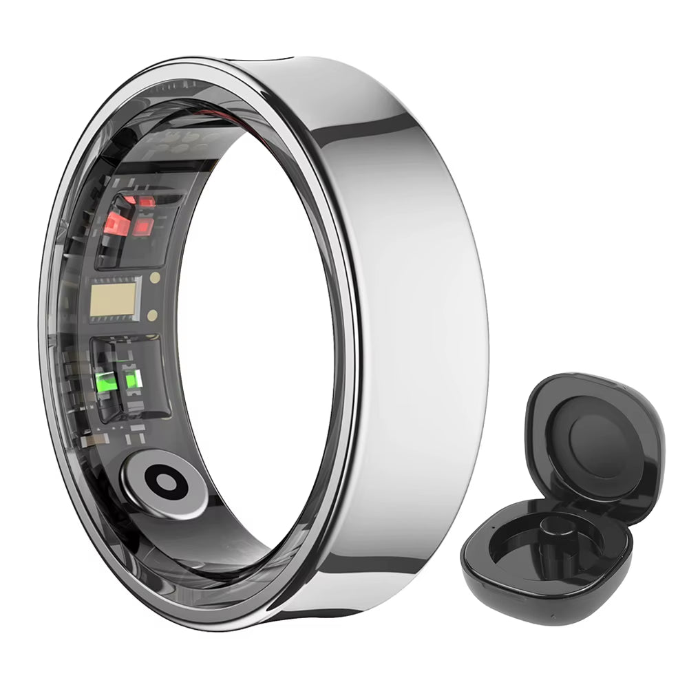 R09 Smart Ring Waterproof Fitness Tracker Heart Rate Blood Oxygen Sleep Monitoring with Charging Case for Xiaomi Samsung Phone