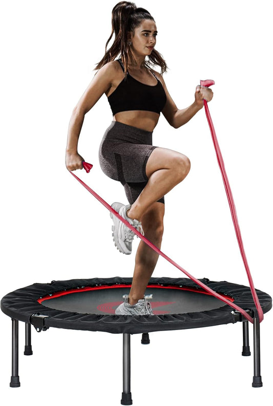 38"/40"/45" Folding Mini Trampoline,Exercise Trampoline with Adjustable, Rebounder Trampoline for Adults Fitness, Indoor Trampoline for Bounce Workout Max Load 330Lbs
