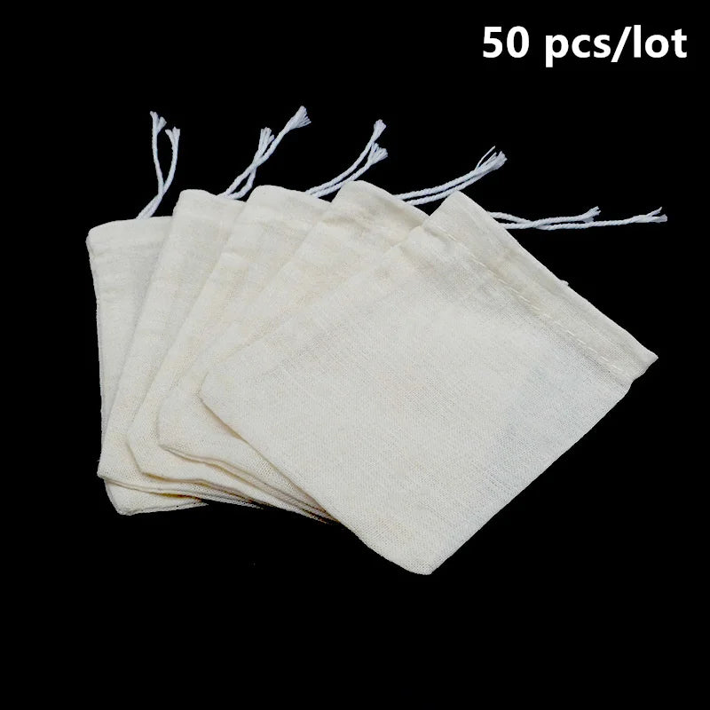 50 Pcs 6X8/8X10/10X15Cm Tea Empty Cotton Muslin Bags with Drawstring Multipurpose Mini Sachet Storage Pouches Jewelry Package