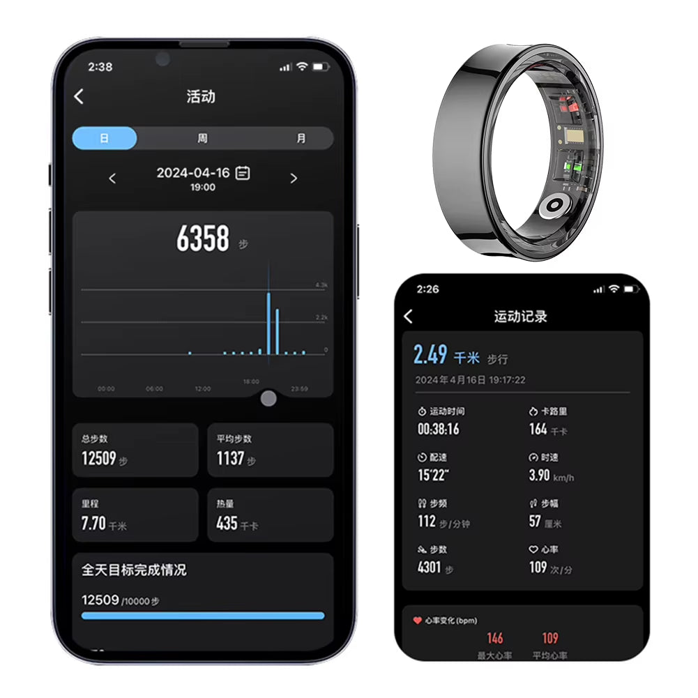 R09 Smart Ring Waterproof Fitness Tracker Heart Rate Blood Oxygen Sleep Monitoring with Charging Case for Xiaomi Samsung Phone