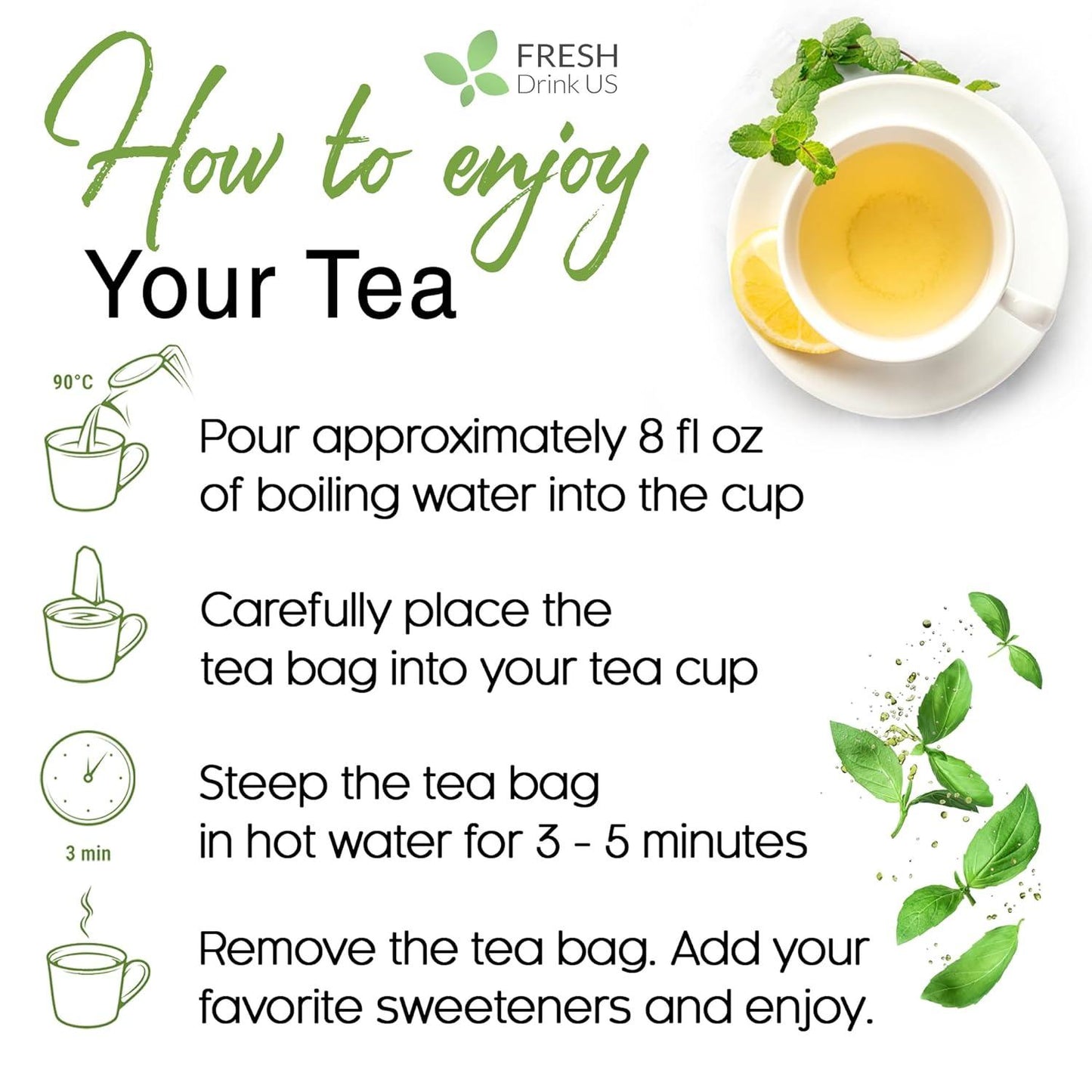 Spearmint Tea Bags, 100% Natural & Pure Spearmint Leaves. Loose Leaf Spearmint Herbal Tea. Spearmint Leaf Tea. No Sugar, No Caffeine, No Gluten, Vegan.