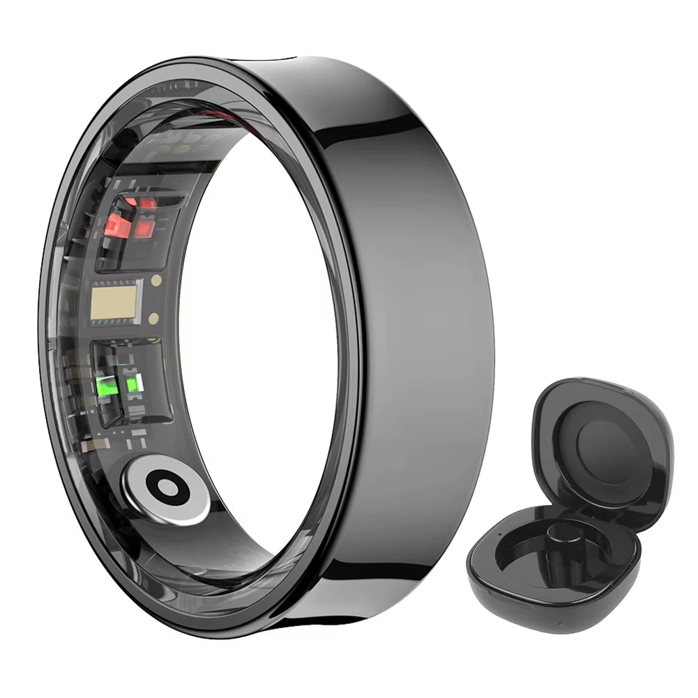 R09 Smart Ring Waterproof Fitness Tracker Heart Rate Blood Oxygen Sleep Monitoring with Charging Case for Xiaomi Samsung Phone