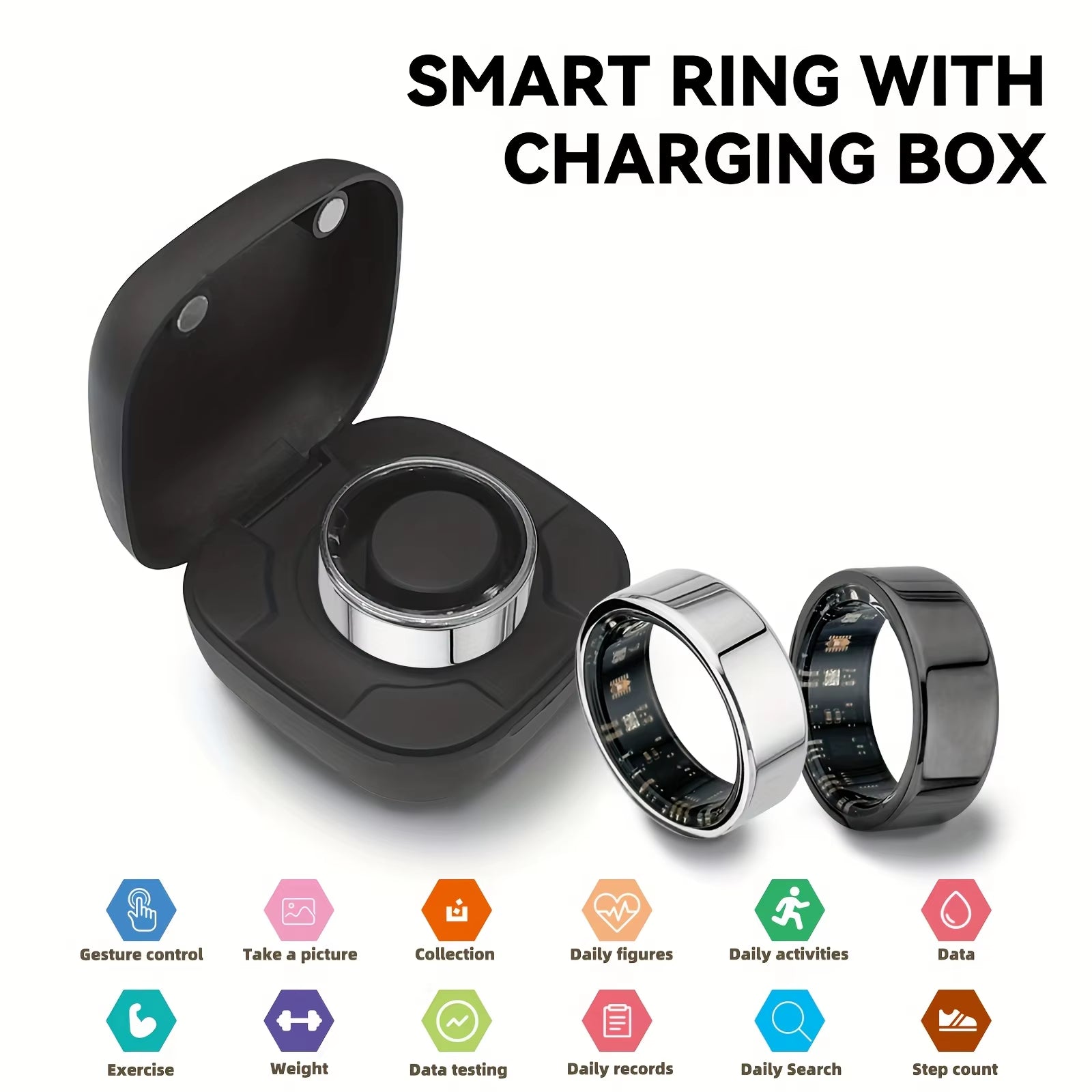 2025 New for Smart Ring Men Women, Heart Rate and Blood Oxygen Monitor Smartring IP68 & 3ATM Waterproof, Multi-Sport Mode