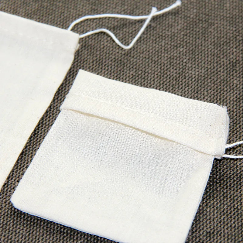50 Pcs 6X8/8X10/10X15Cm Tea Empty Cotton Muslin Bags with Drawstring Multipurpose Mini Sachet Storage Pouches Jewelry Package