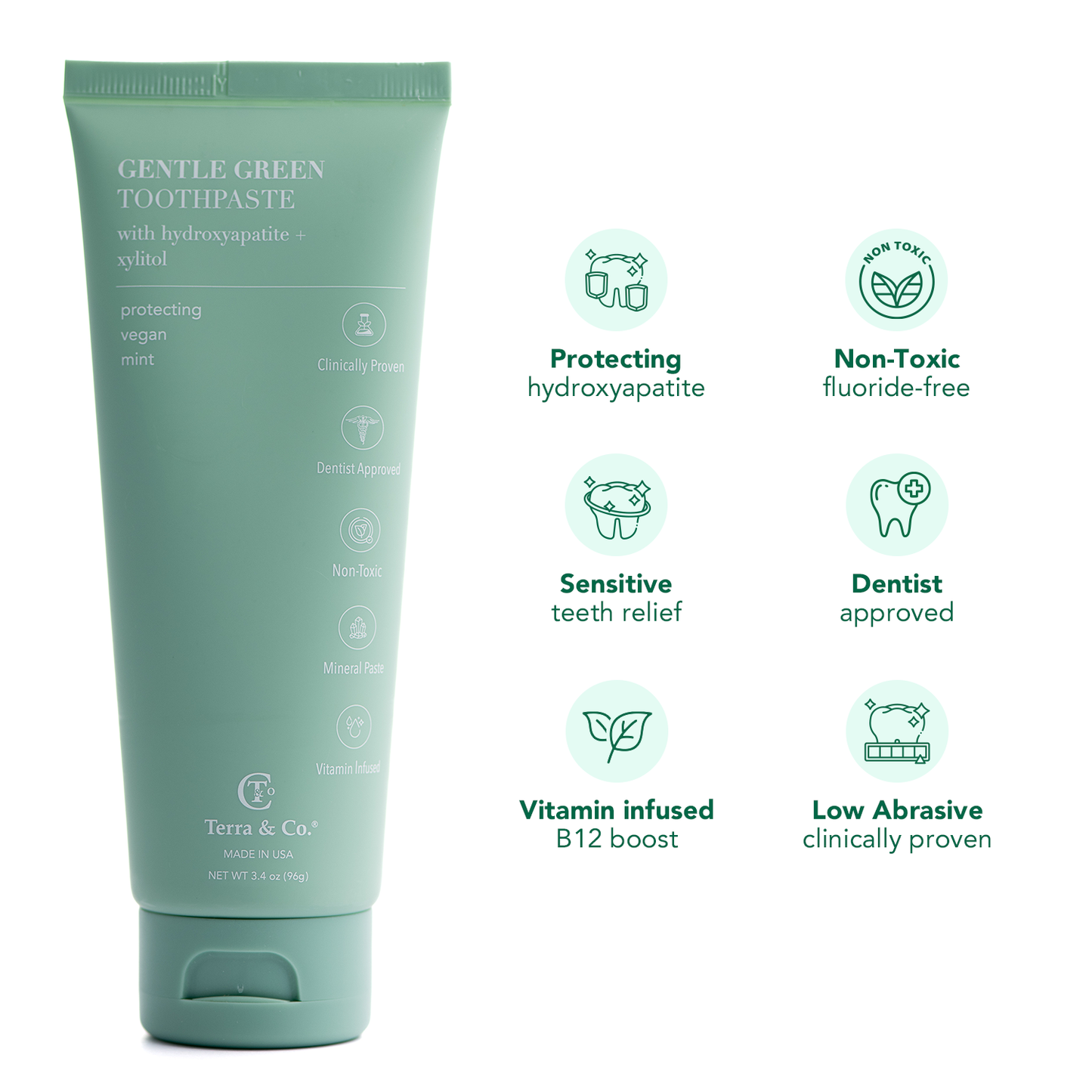 Gentle Green™ Sensitive Toothpaste with Hydroxyapatite & B12 (Fluoride-Free, Natural Enamel Support & Sensitive Teeth Relief)