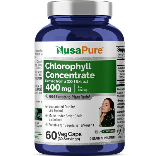 NusaPure Chlorophyll 200:1 Extract, 400 mg 60 Veggie Caps, Non-GMO, Vegan, Sodium Copper Chlorophyllin