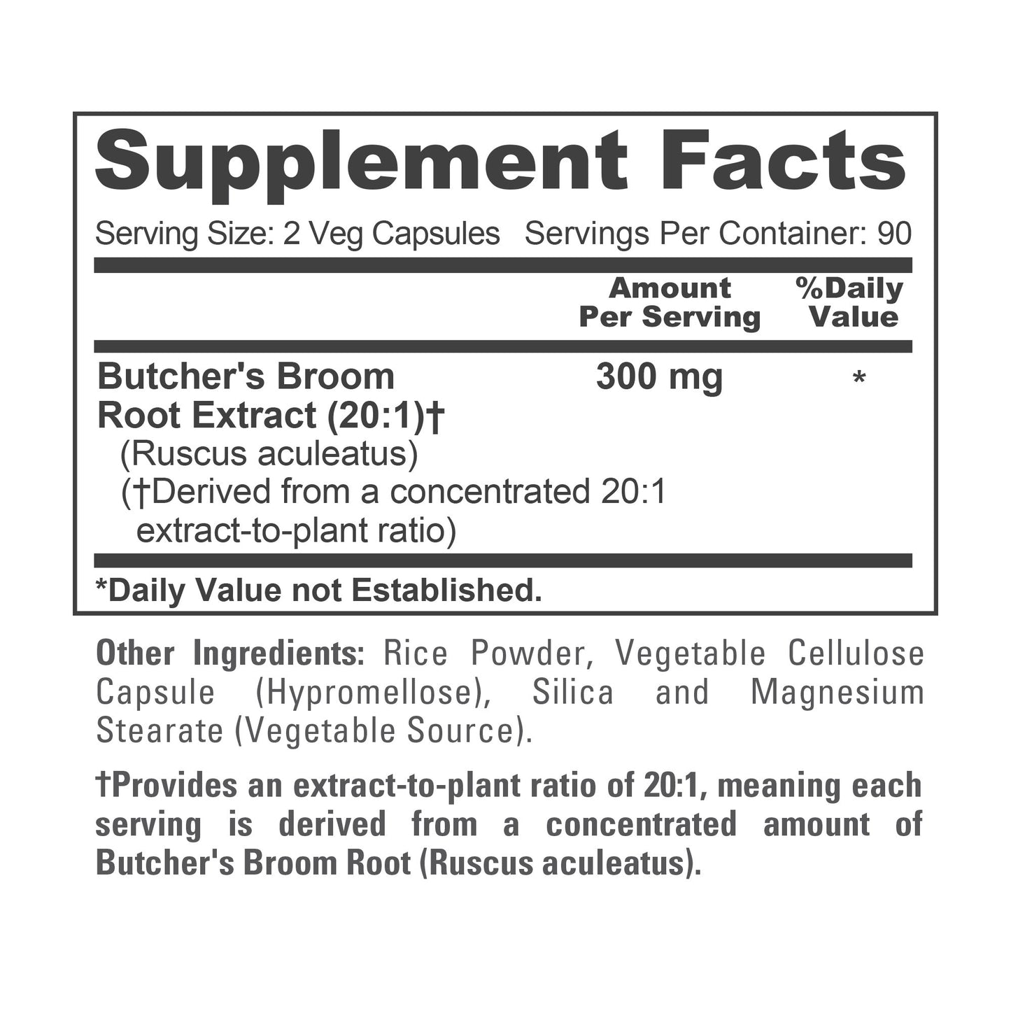 NusaPure Butcher's Broom Root 20:1 Extract, 300 mg Veggie Caps 180 Count (Non-GMO, Vegan)