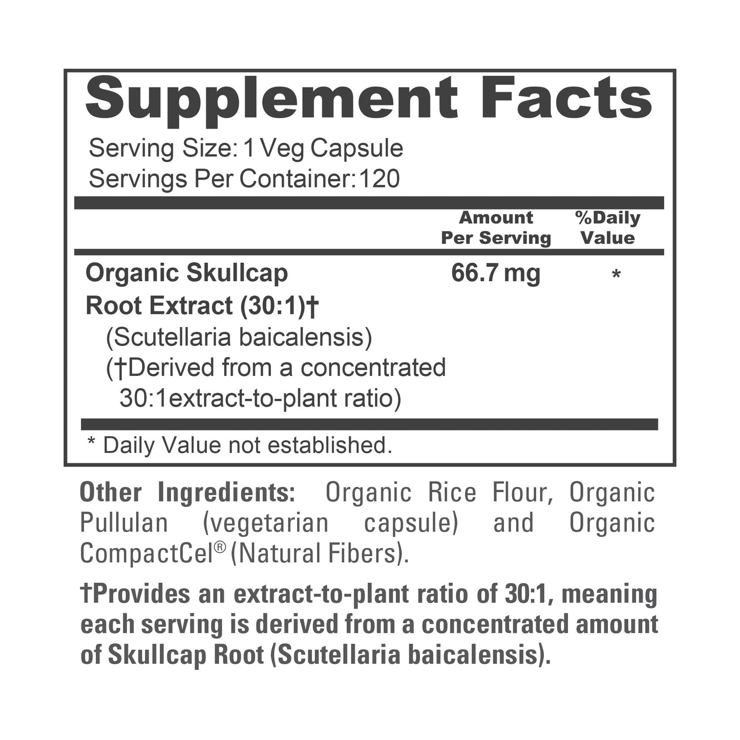 NusaPure Organic Skullcap Root 30:1 Extract, 66.66 mg Per Veggie Caps 120 Count (Non-GMO, Vegan)