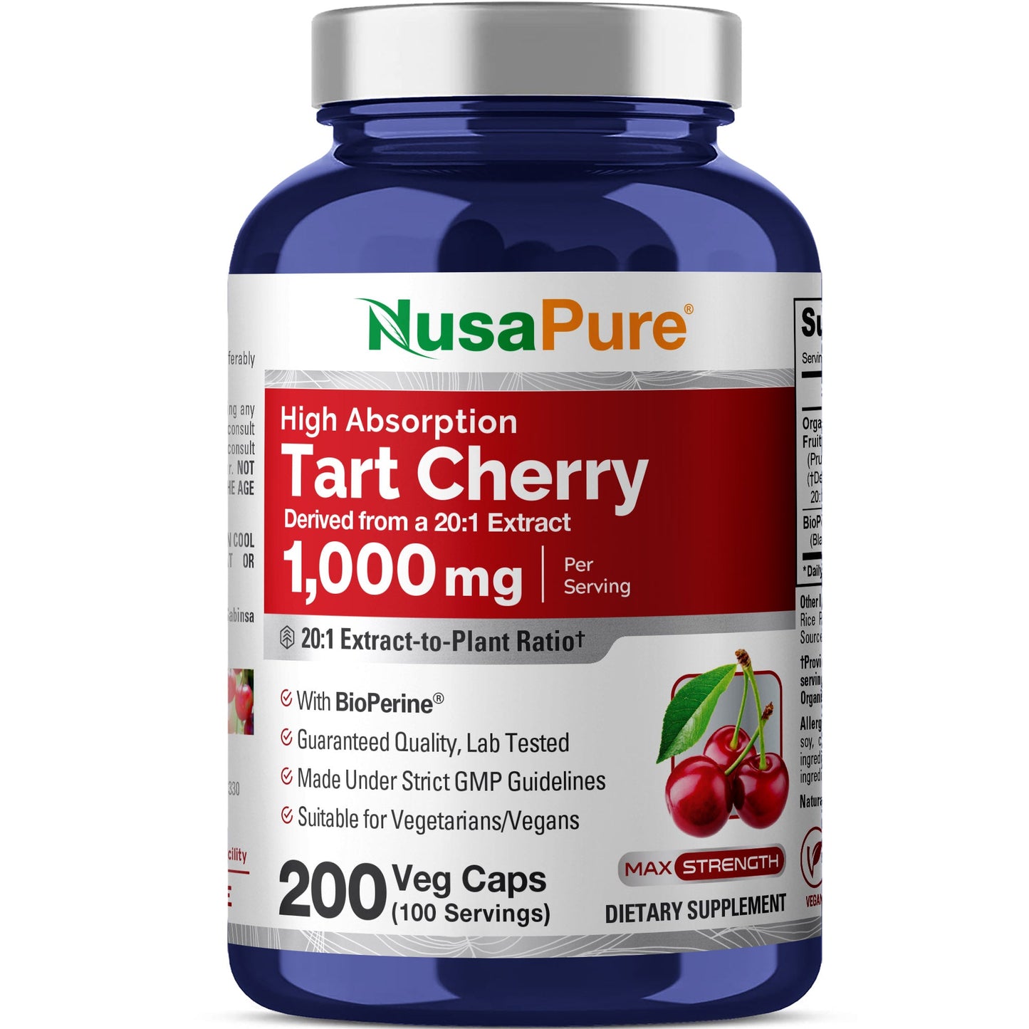 NusaPure Tart Cherry 1,100mg per Caps, 150 Count, Vegan, Non-GMO, Gluten Free