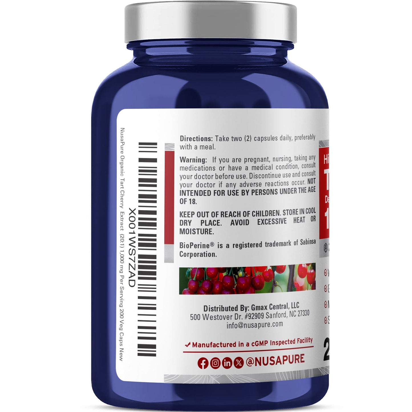 NusaPure Tart Cherry 1,100mg per Caps, 150 Count, Vegan, Non-GMO, Gluten Free