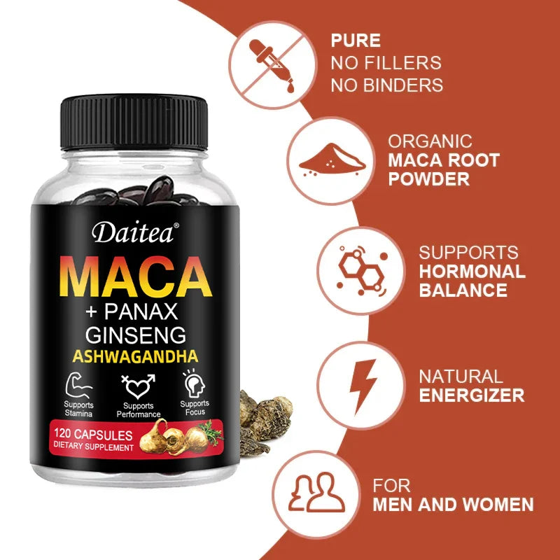 Red Ginseng & Ashwagandha Extract, Supports Energy, Endurance & Performance, Men's Health, Muscle Building - 120 Capsules