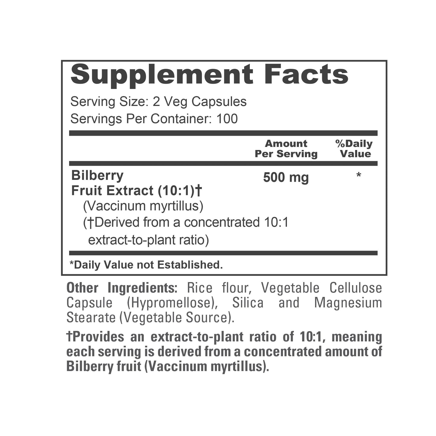 NusaPure Bilberry Extract 500mg 200 Vegetarian caps (Non-GMO, Vegan)