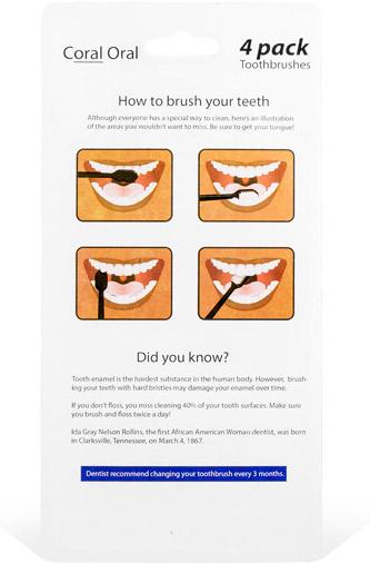 4-Pack Toothbrushes Coral Oral Toothbrush