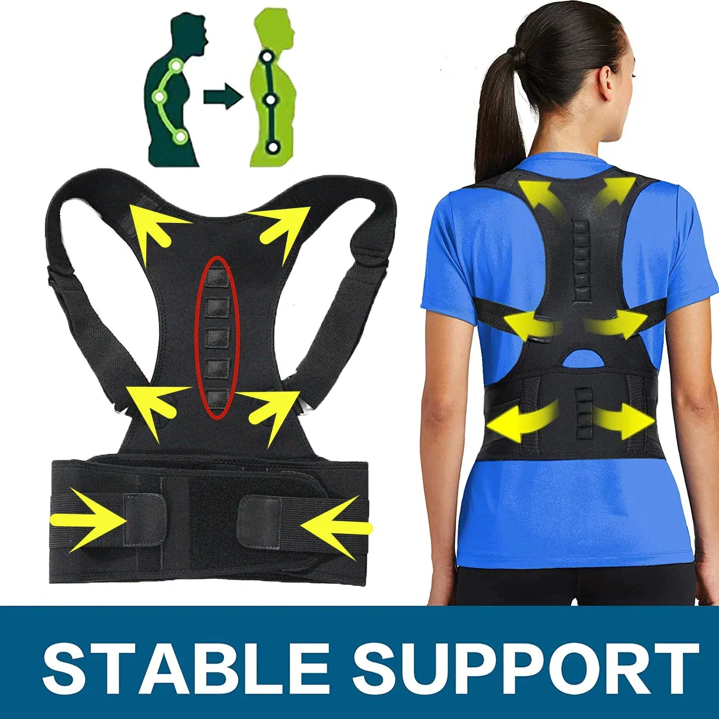 Posture Corrector Support Magnetic Back Shoulder Brace Belt Band For Men & Women