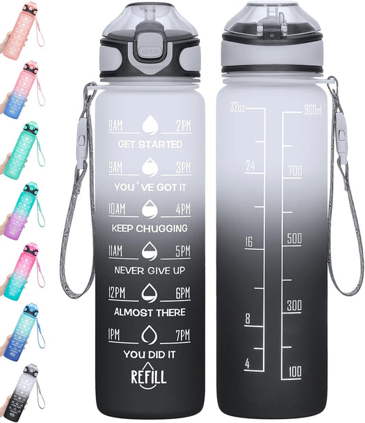 Water Bottle 32Oz with Straw, Motivational Water Bottle with Time Marker & Buckle Strap,Leak-Proof Tritan Bpa-Free, Ensure You Drink Enough Water for Fitness, Gym, Camping, Outdoor Sports