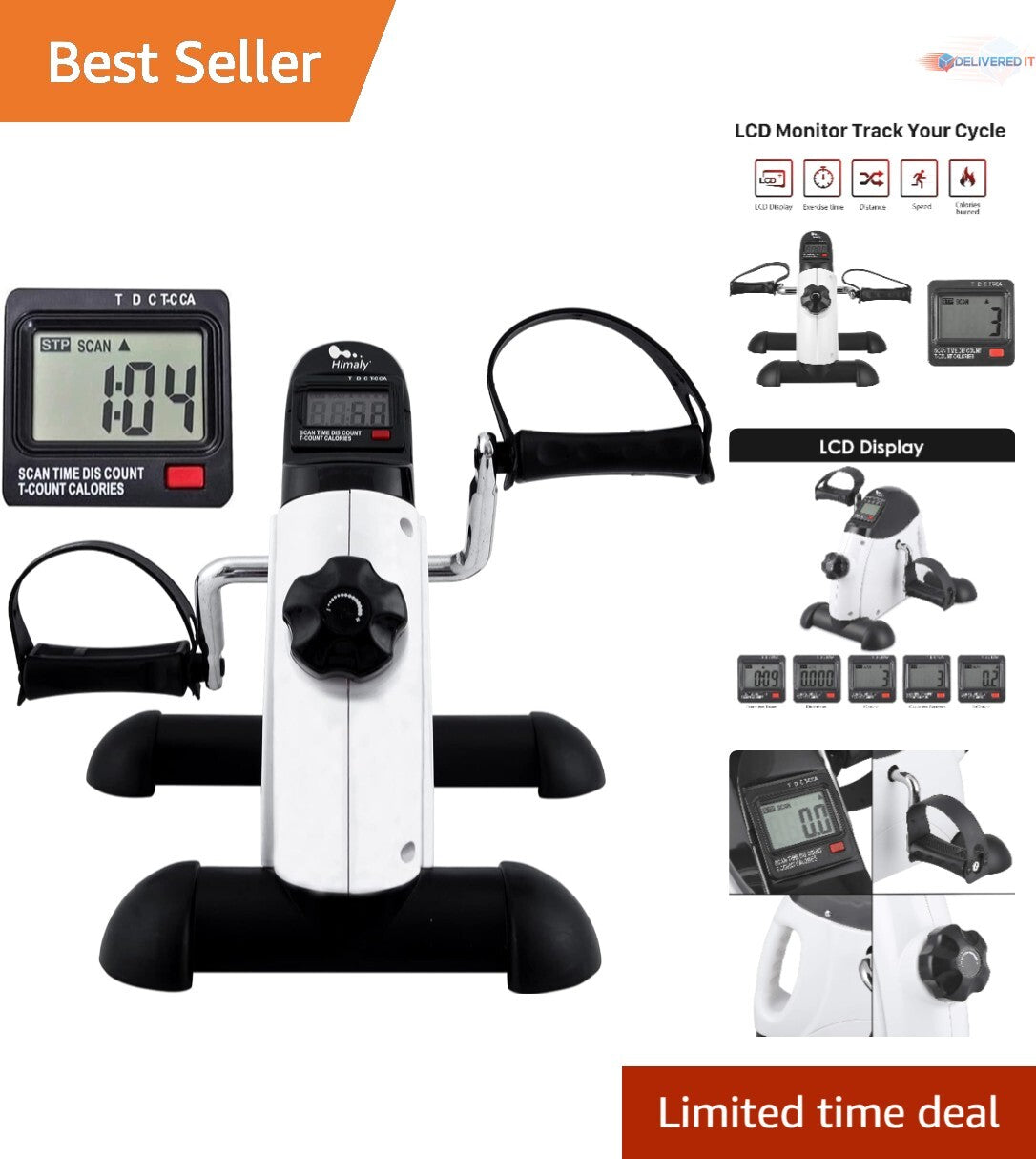 Mini Exercise Bike Portable under Desk LCD Display Adjustable Resistance Fitness