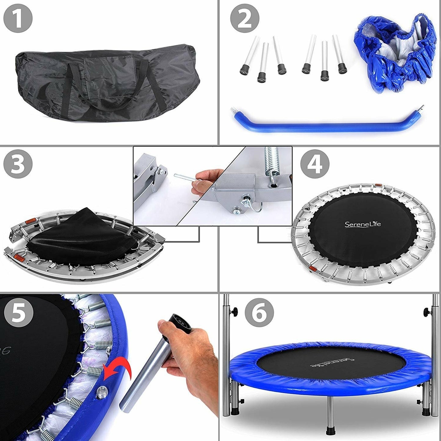 Serenelife Portable & Foldable Trampoline - 40" In-Home Mini Rebounder With...