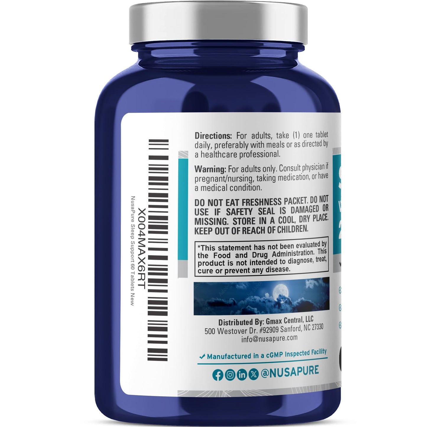 NusaPure Sleep Support with Chamomile & Magnesium 250 mg 60 Per Tablet Vegetarian/Vegan, Non-GMO