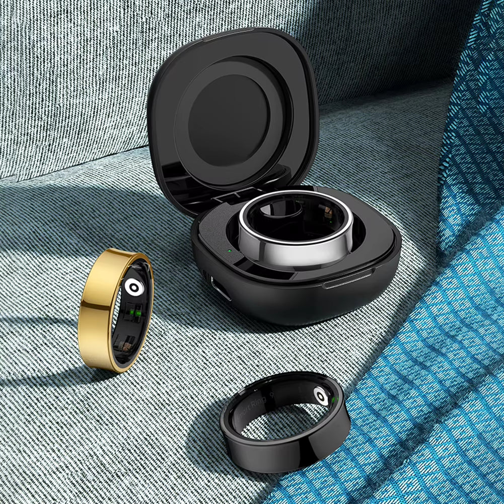 R09 Smart Ring Waterproof Fitness Tracker Heart Rate Blood Oxygen Sleep Monitoring with Charging Case for Xiaomi Samsung Phone