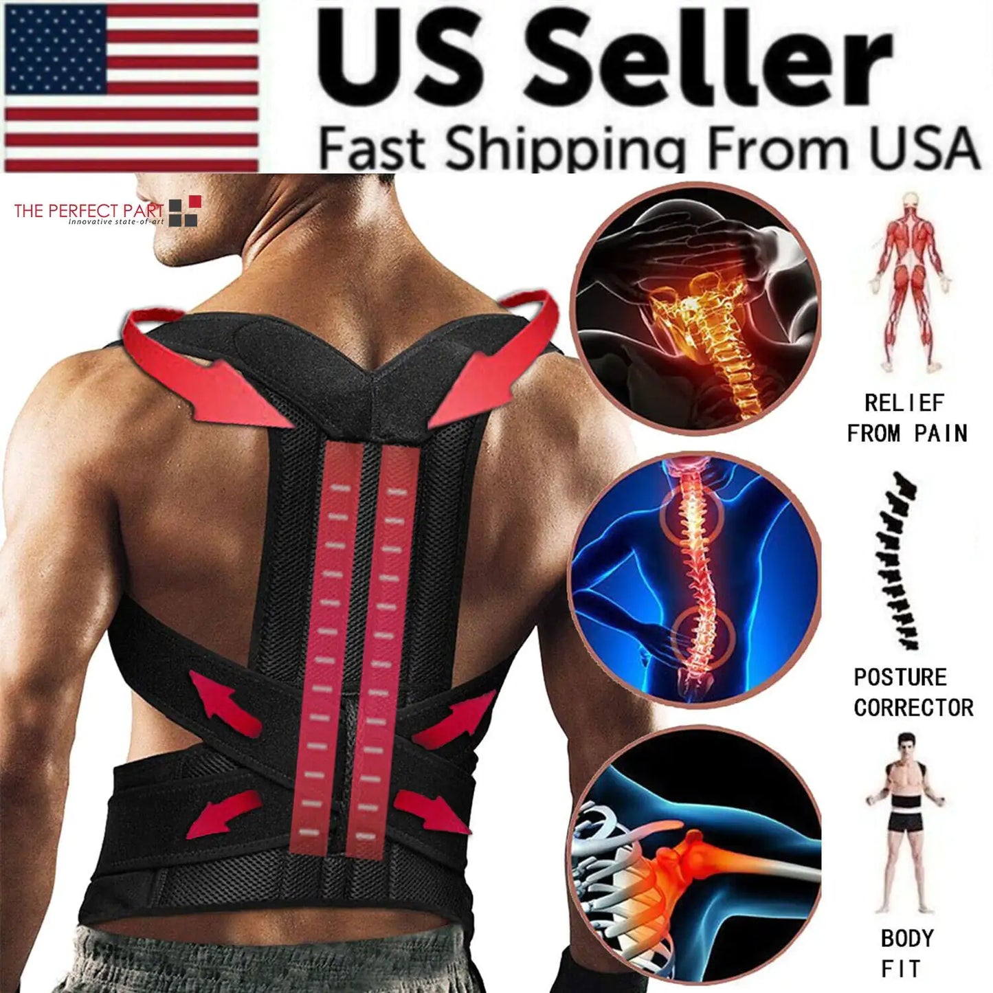 Adjustable Posture Corrector Low Back Support Shoulder Brace Belt For Men & Women