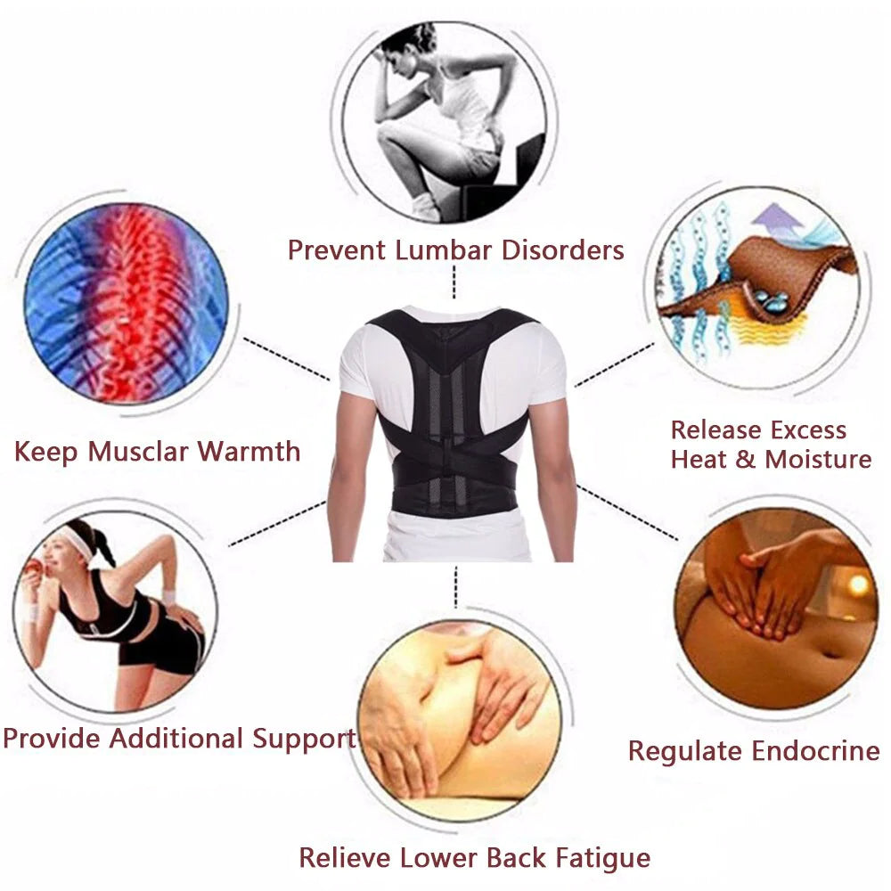 Adjustable Posture Corrector Low Back Support Shoulder Brace Belt For Men & Women